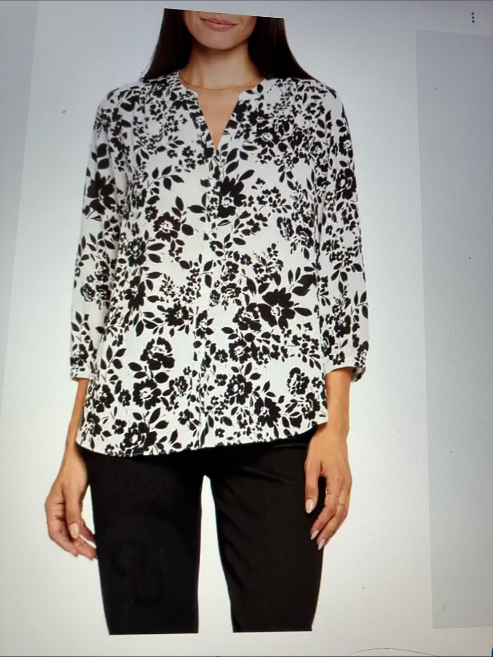 Indigo Rose Black & White Floral Split-Neck Blouse